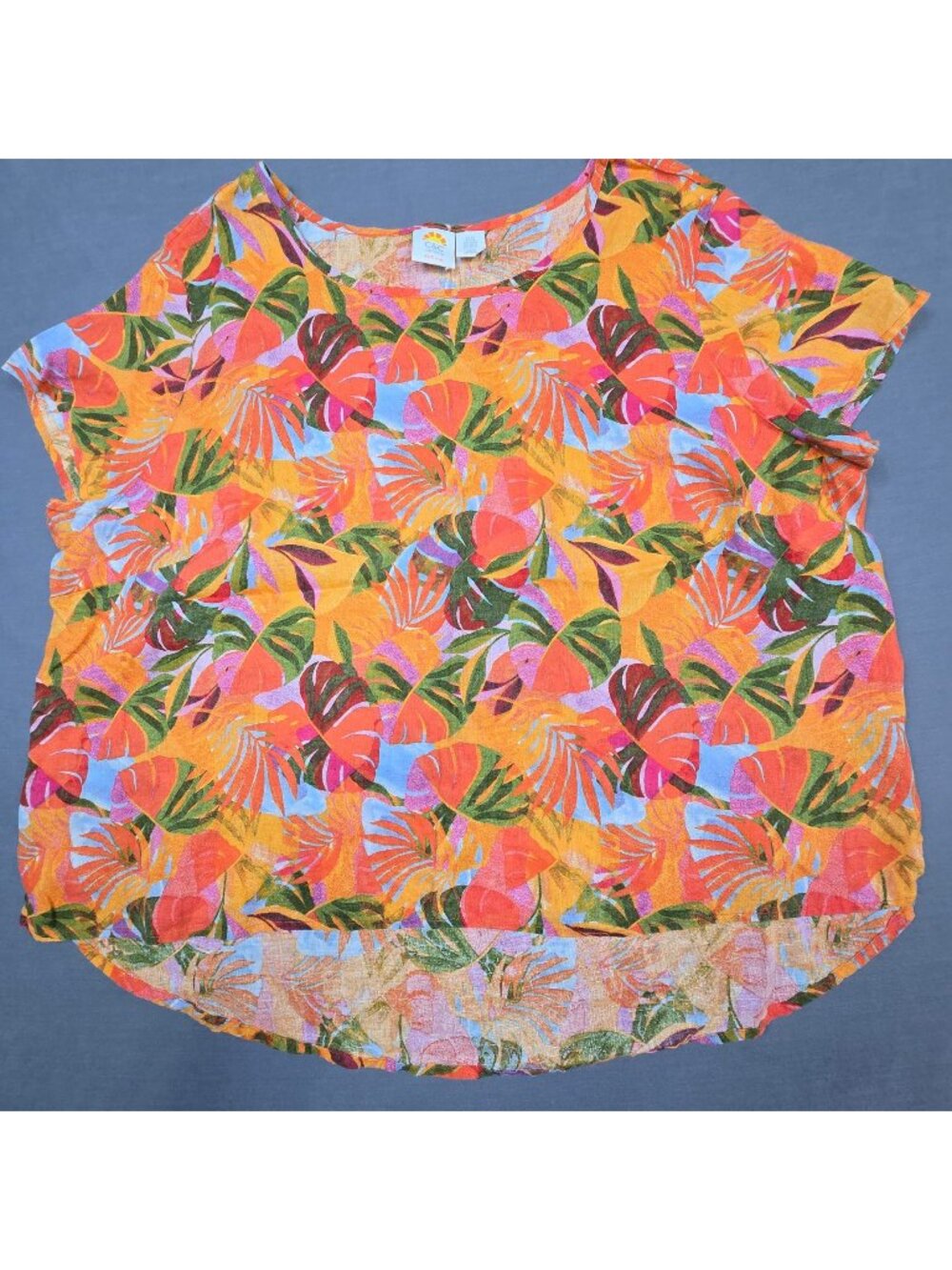 C&C California 3X Womens Tropical Print 100% Linen Top
